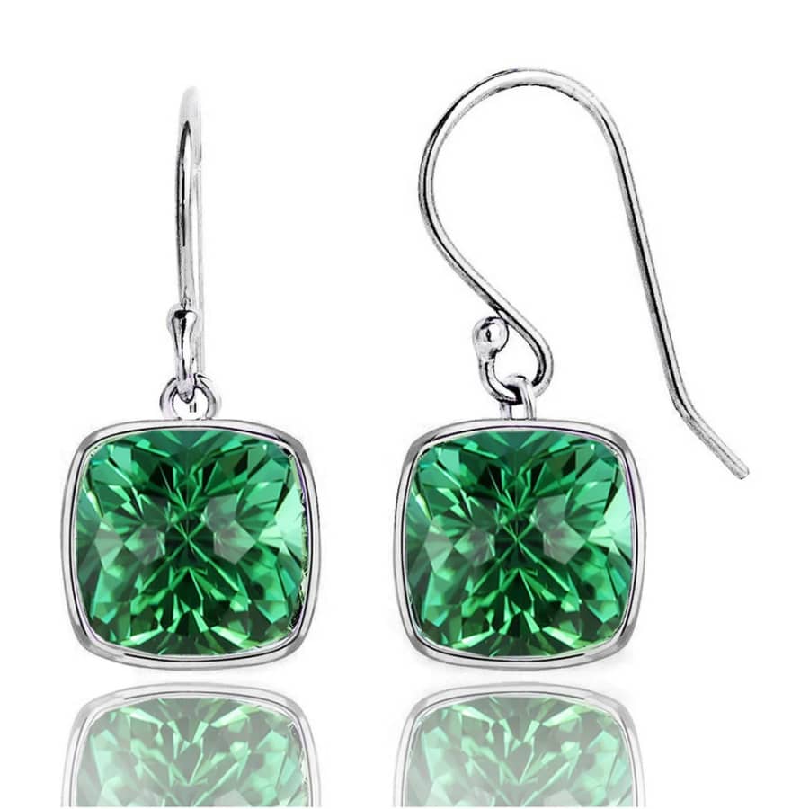 4.5-tcw Lab Grown Cushion Cut Emerald Drop Earrings in .925 Sterling Silver: $25 4.5-tcw Lab Grown Cushion Cut Emerald Drop Earrings in .925 Sterling Silver: $25