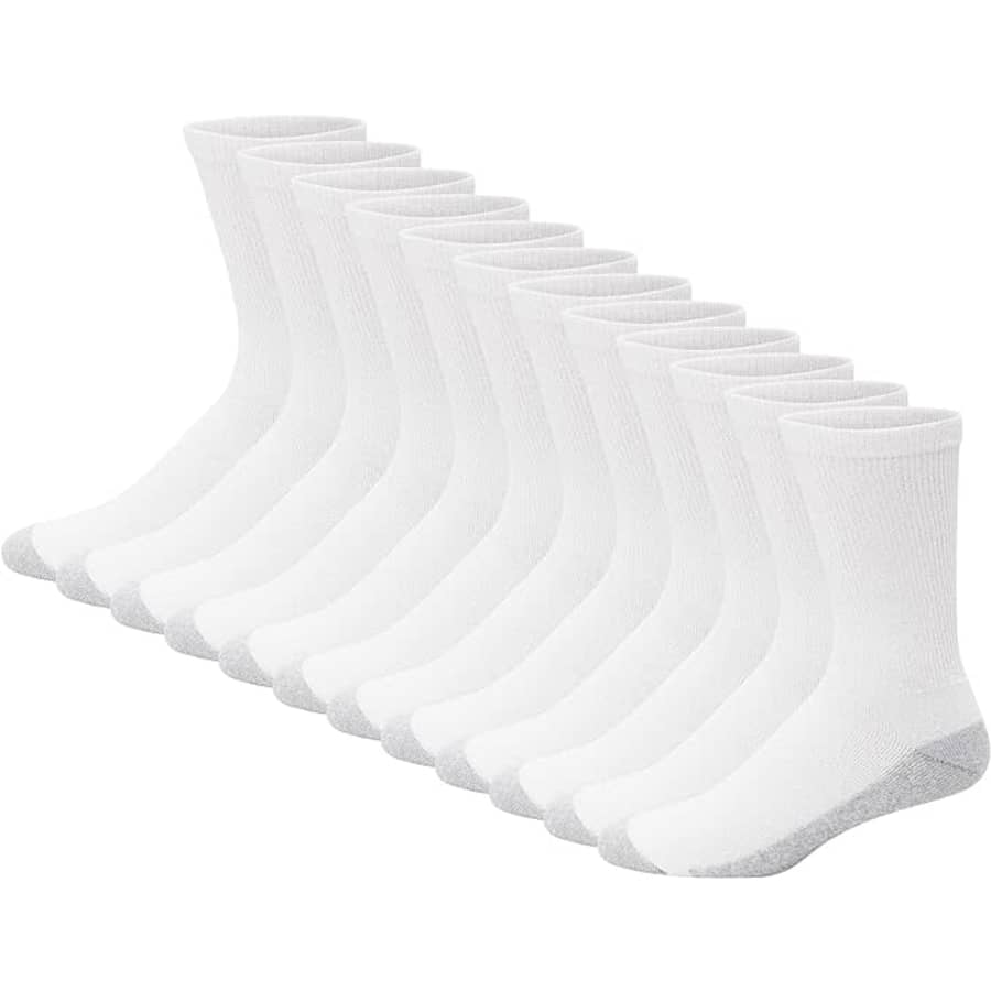 Hanes Men's Double Tough Crew Socks 12-Pair Pack: $12