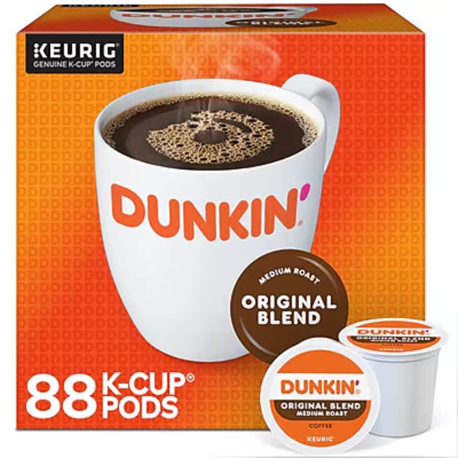 Dunkin' Original Blend Coffee Keurig K-Cup Pods 88-Pack: $36.99 Dunkin' Original Blend Coffee Keurig K-Cup Pods 88-Pack: $36.99