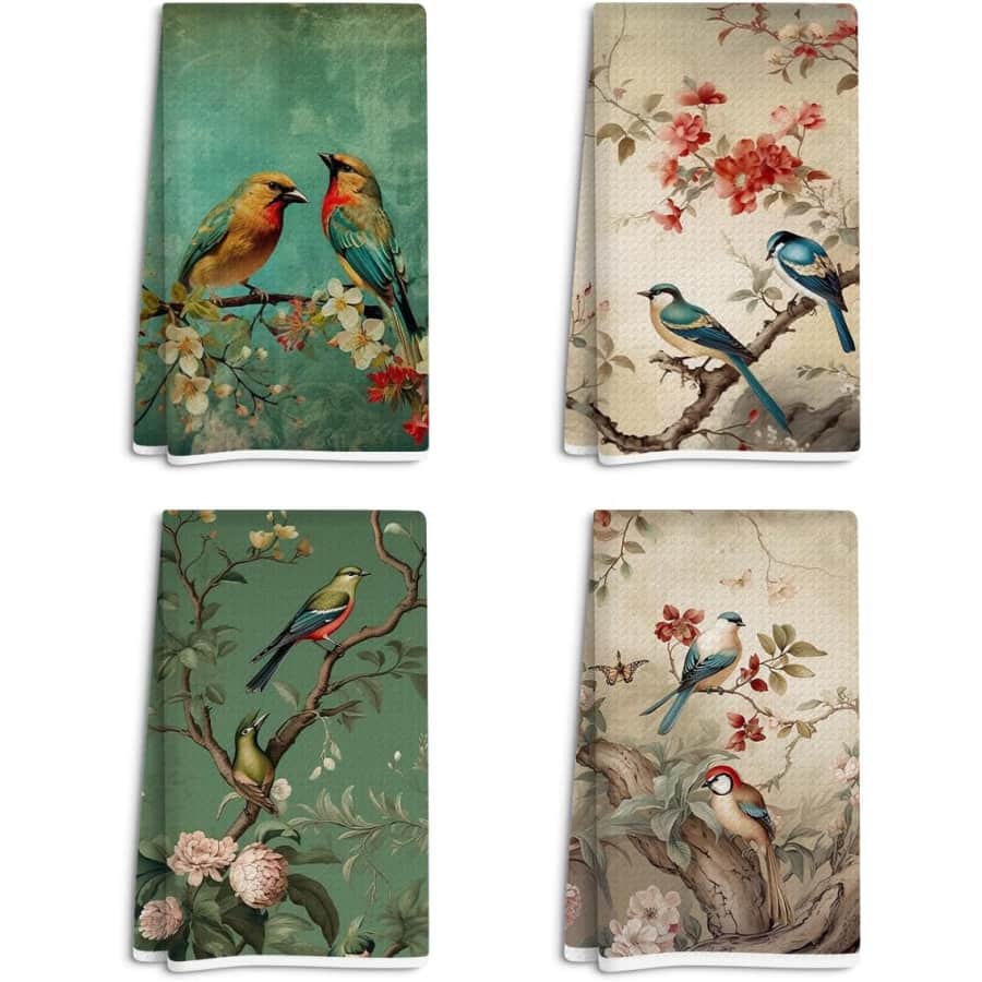 Floral Birds Kitchen Towels Decorative Set: $7.49