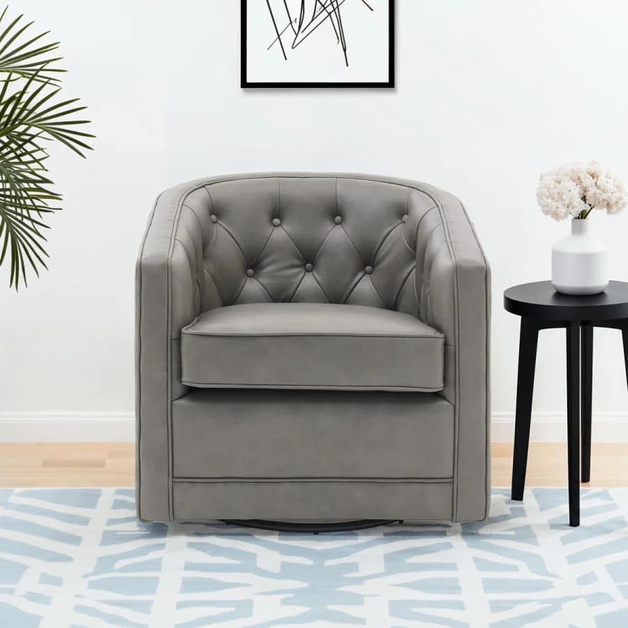 Lark Manor 30" Tufted Top Grain Leather Swivel Barrel Chair: $489.99