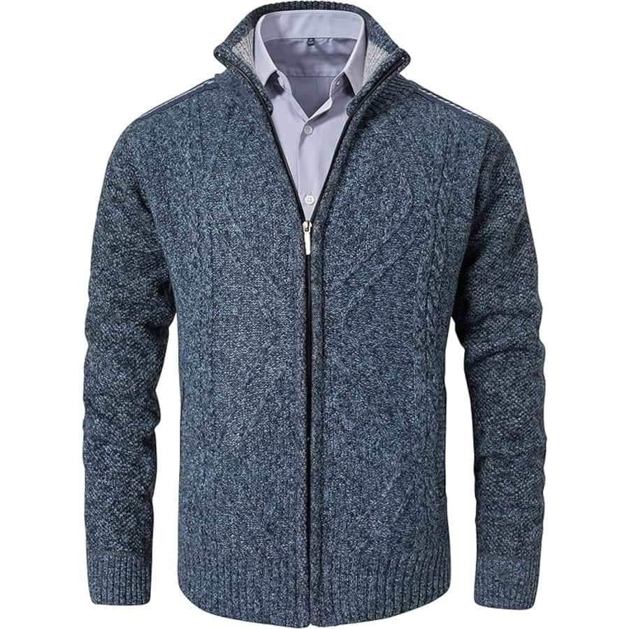 VtuAOL Men's Casual Full-Zip Knitted Cardigan Sweater: From $13.25
