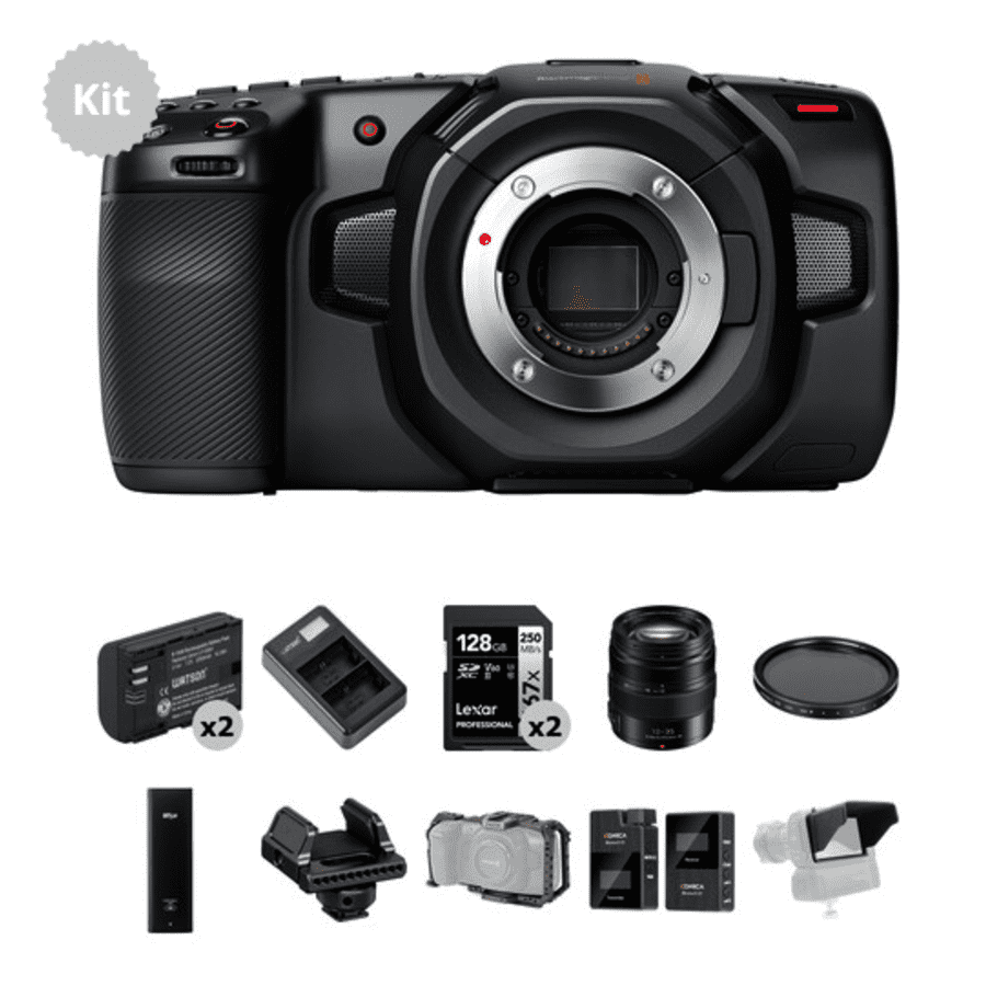 Blackmagic Design Pocket Cinema Camera 4K Kit with 12-35mm Zoom, 512GB SSD, Cage & Mic: $2,831.76