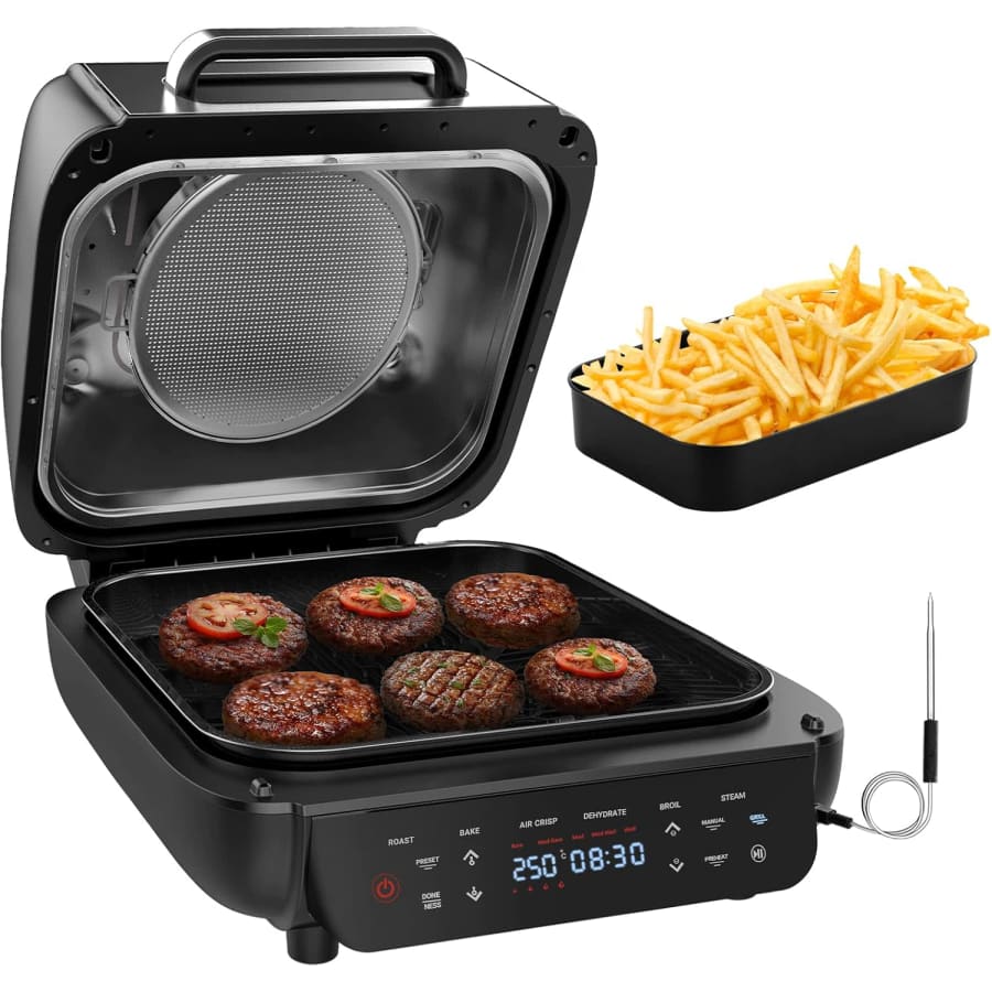 Parmedu 6-Quart 12-in-1 Air Fryer and Indoor Smokeless Grill: $110