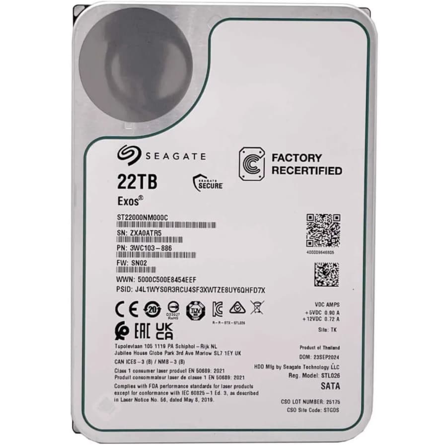 Certified Refurb Seagate Exos CMR 22TB 3.5" Internal Hard Drive: $257