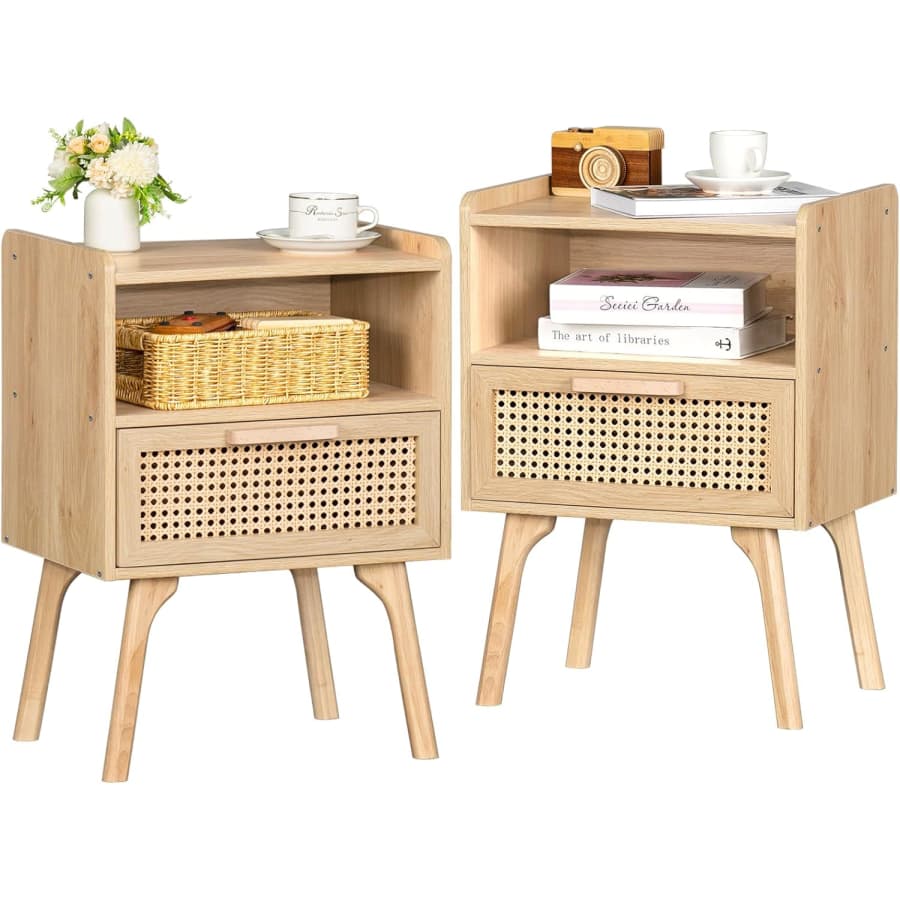 Lerliuo Rattan Nightstands Set of 2: $76 Lerliuo Rattan Nightstands Set of 2: $76