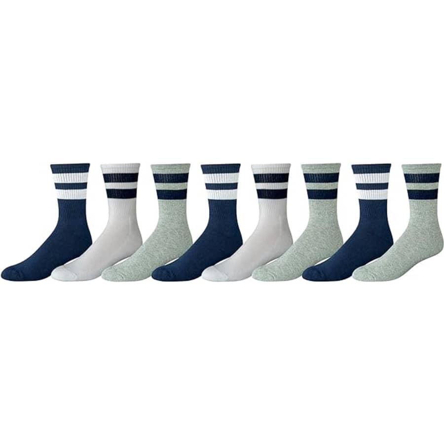 Amazon Essentials Men's Retro Stripe Crew Sock 8-Pair Pack: $7.58