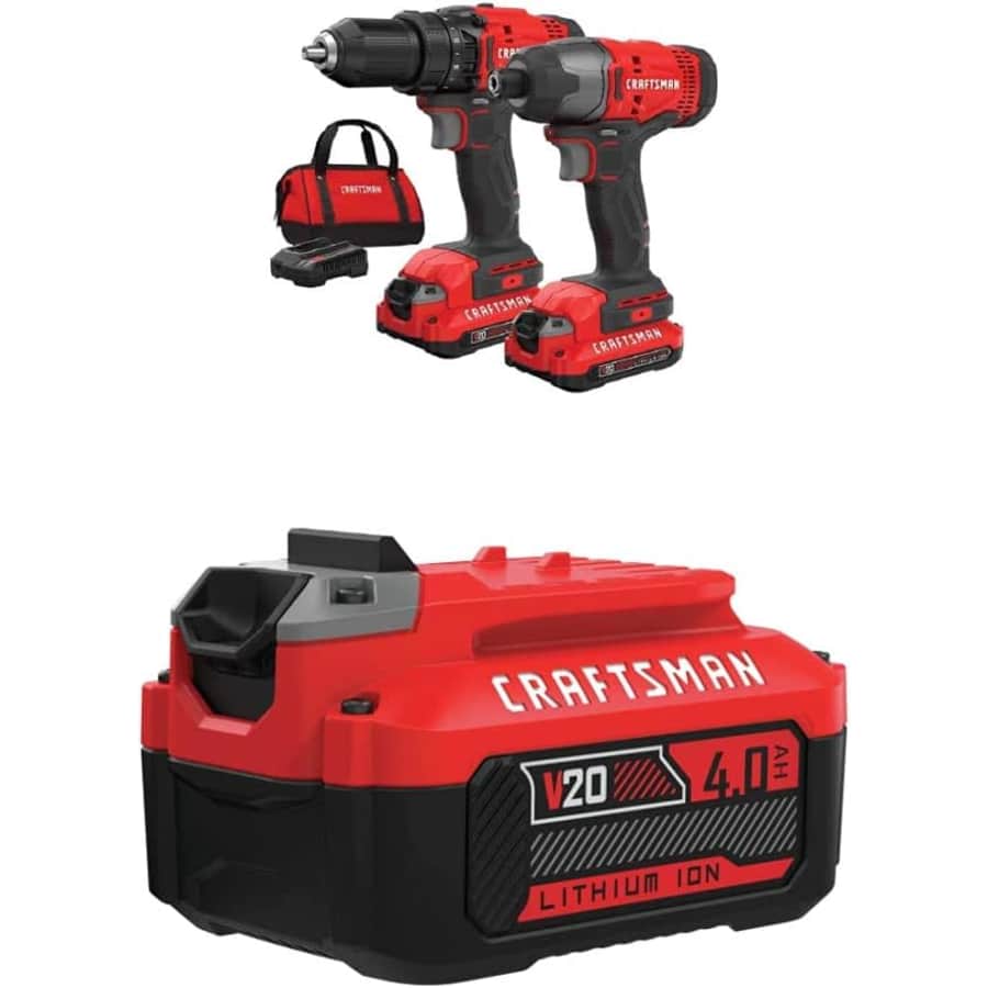 Craftsman V20 Max Cordless Drill / Impact Driver Combo Kit + Extra Li-Ion Battery Bundle: $148 Craftsman V20 Max Cordless Drill / Impact Driver Combo Kit + Extra Li-Ion Battery Bundle: $148