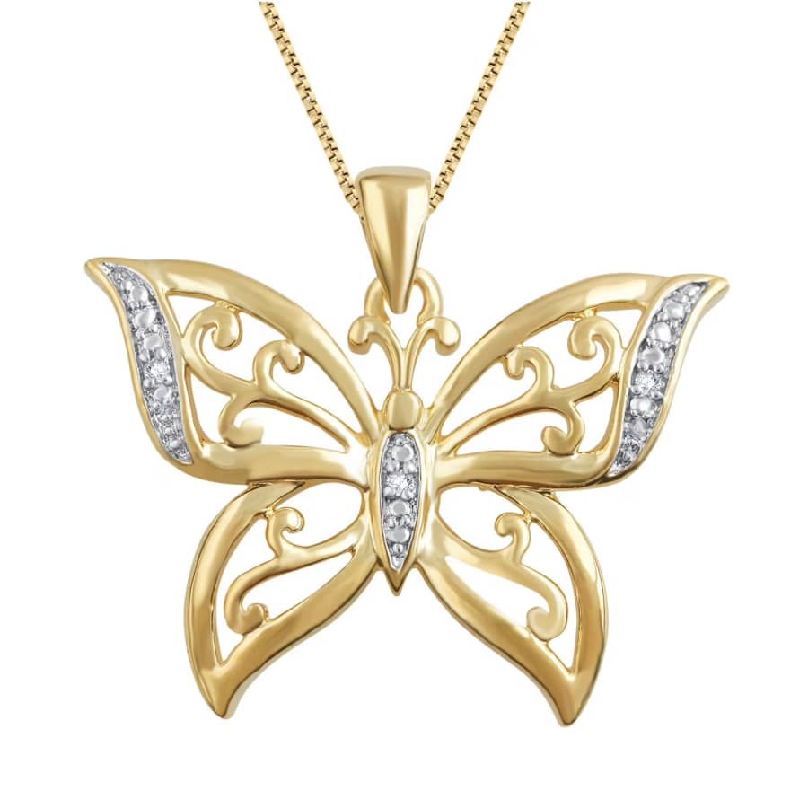 Natural Diamond Accent 14K Gold-Plated Butterfly Necklace: $23.99