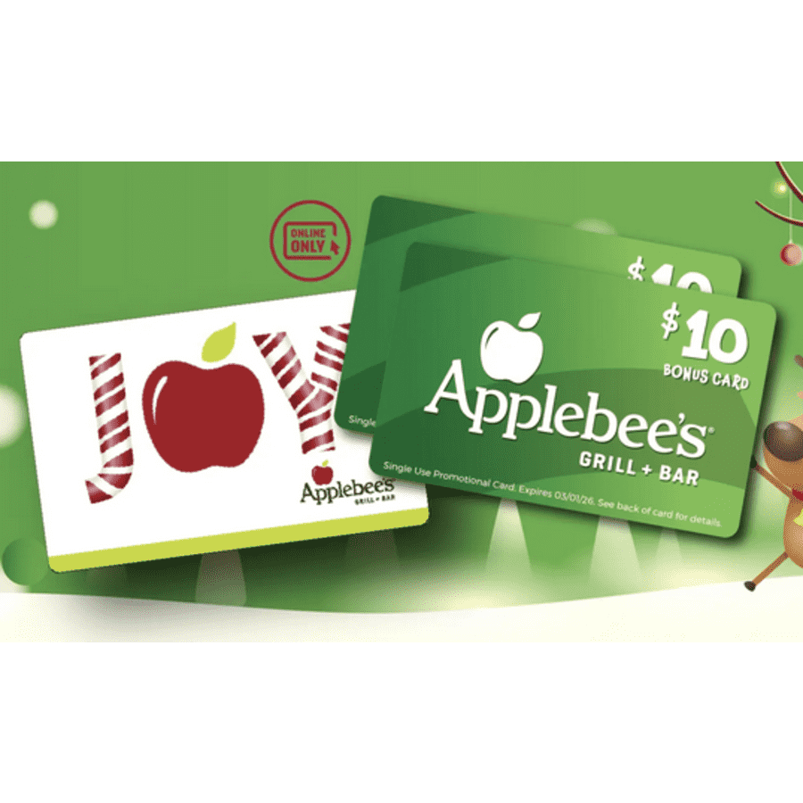 $70 in Applebee's Gift Cards ($50 gift card + 2 x $10): $50