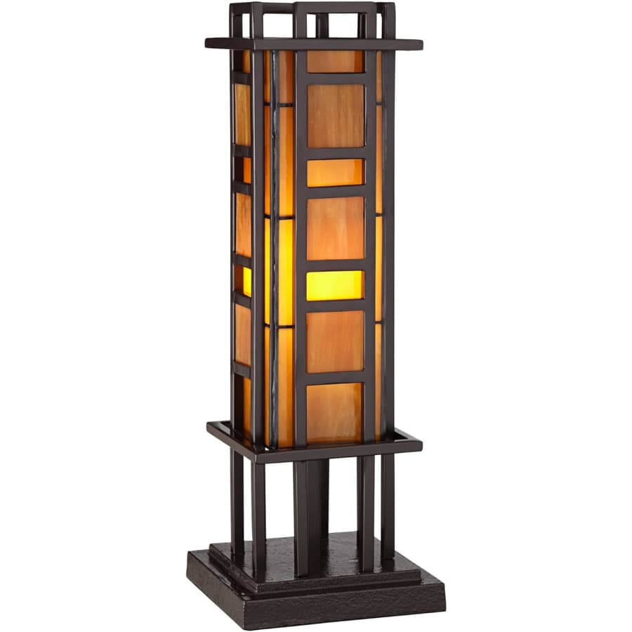 Robert Louis Tiffany Prairie Style Mission Rustic Pillar Accent Table Lamp: $140