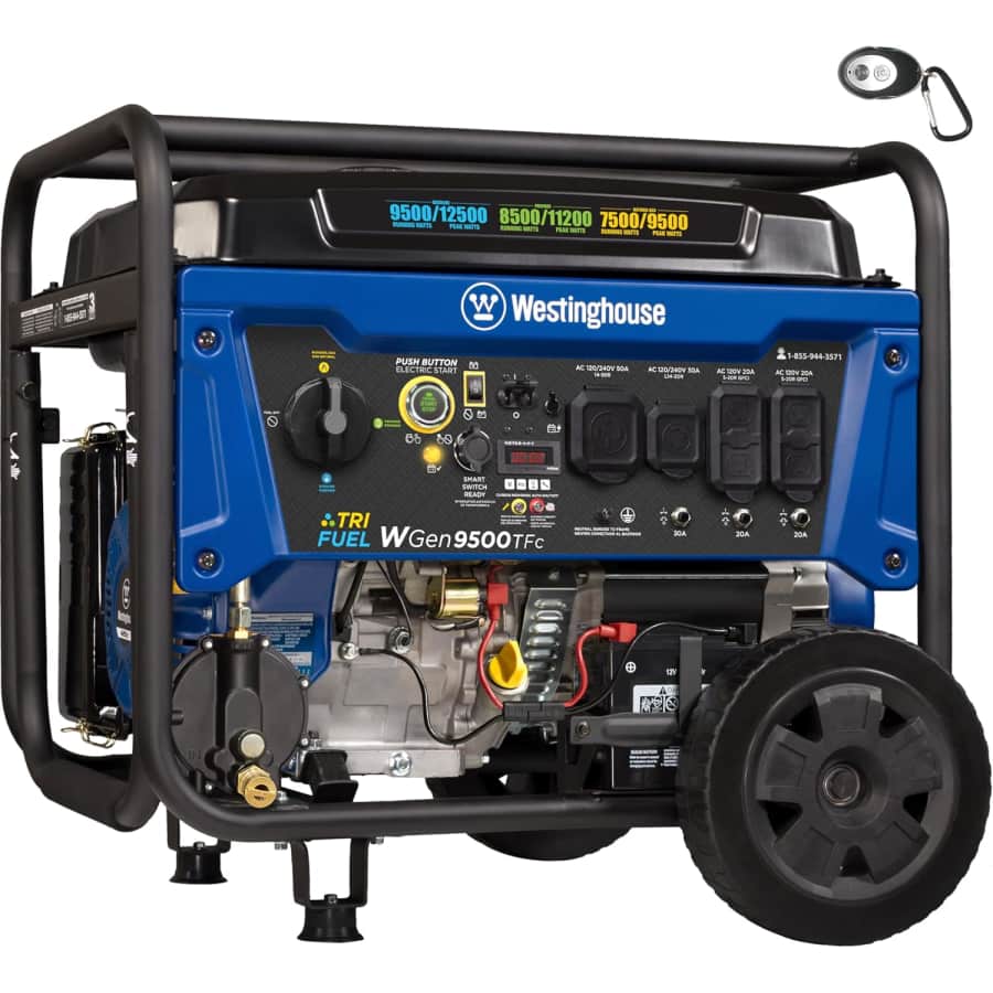 Westinghouse 12500 Peak Watt Tri-Fuel Home Backup Portable Generator: $862 Westinghouse 12500 Peak Watt Tri-Fuel Home Backup Portable Generator: $862