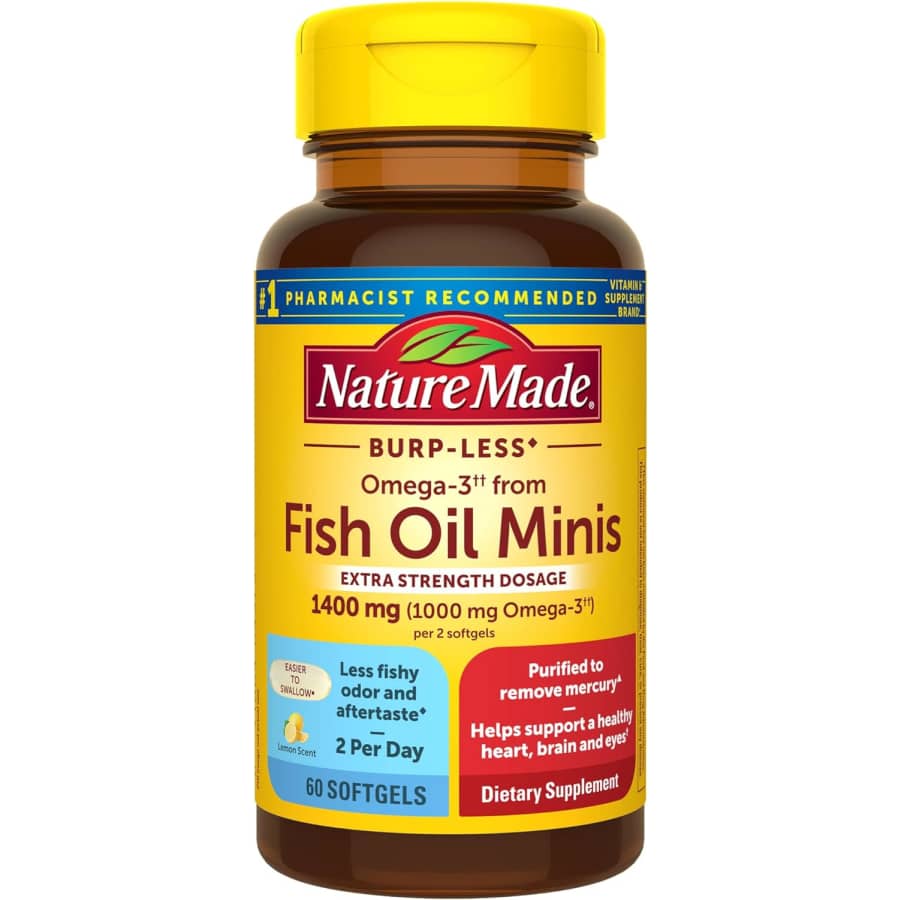 Nature Made Extra Strength Burp-Less Omega 3 Fish Oil 1,400mg Minis 60-Count: $4.74 via Sub & Save Nature Made Extra Strength Burp-Less Omega 3 Fish Oil 1,400mg Minis 60-Count: $4.74 via Sub & Save