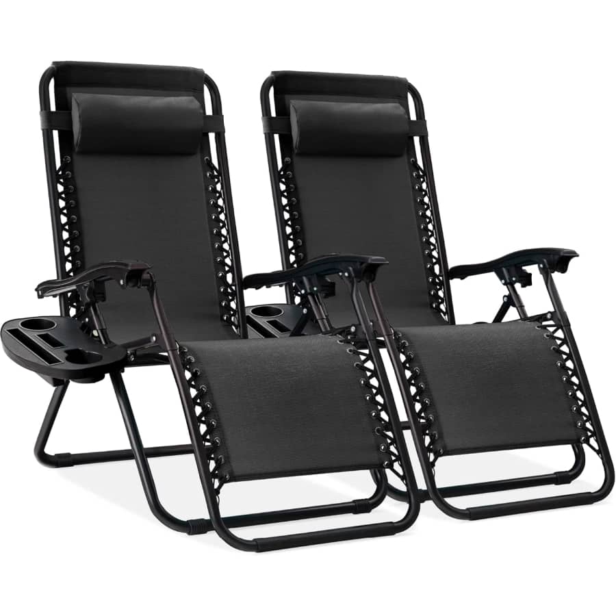 Best Choice Products Set of 2 Zero Gravity Chairs w/ Pillows & Cup Holder Trays: $100