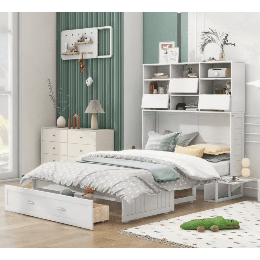 Harper & Bright Designs Queen Size Murphy Bed with Bookcase: $793