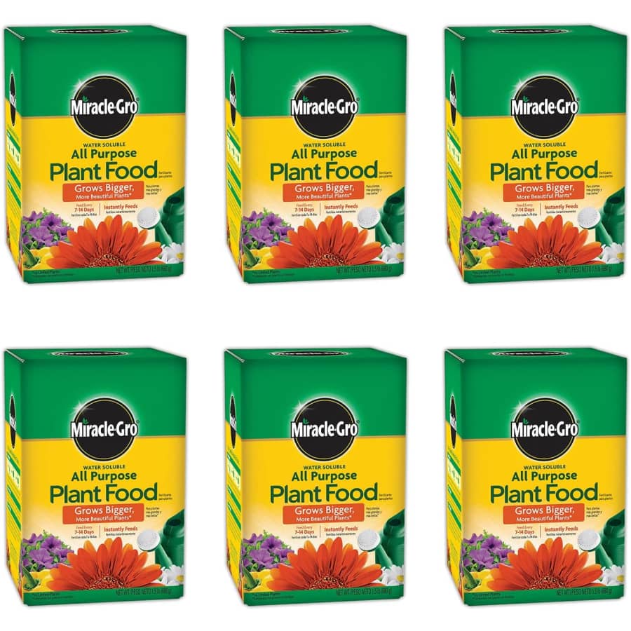 Miracle-Gro 1.5-lb. Water Soluble All Purpose Plant Food 6-Pack: $21 Miracle-Gro 1.5-lb. Water Soluble All Purpose Plant Food 6-Pack: $21