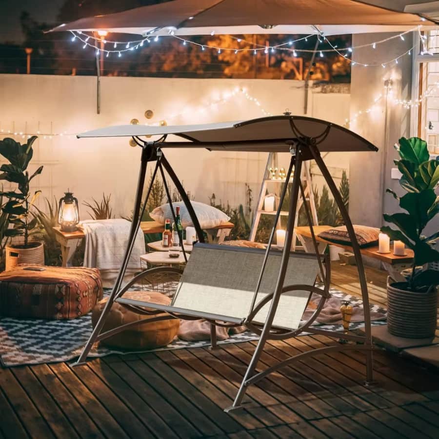 Domi 3-Seat Patio Swing Chair w/ Adjustable Canopy: $167 Domi 3-Seat Patio Swing Chair w/ Adjustable Canopy: $167