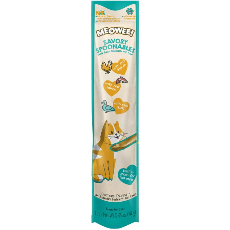 Meowee! Savory Spoonables Chicken, Salmon & Duck Lickable Cat Treat: 89 cents