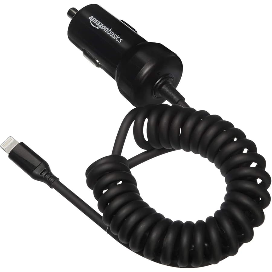 Amazon Basics 12W Fast Car Charger w/ Coiled Lightning Cable for Apple Devices: $3 Amazon Basics 12W Fast Car Charger w/ Coiled Lightning Cable for Apple Devices: $3