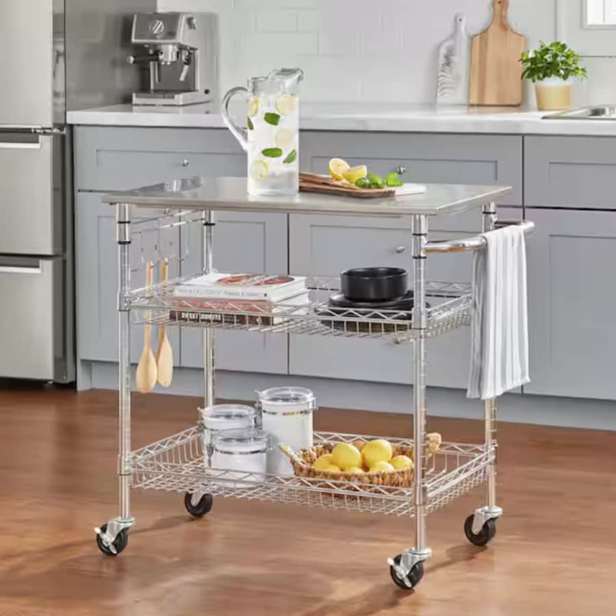 StyleWell Gatefield Chrome Rolling Kitchen Cart w/ Stainless Steel Top: $95.39 StyleWell Gatefield Chrome Rolling Kitchen Cart w/ Stainless Steel Top: $95.39