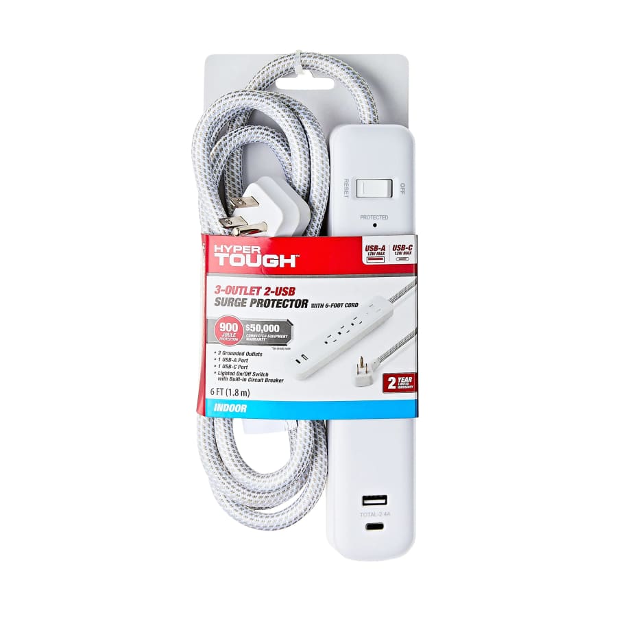 Hyper Tough 3-Outlet 2-USB Surge Protector: $9.97