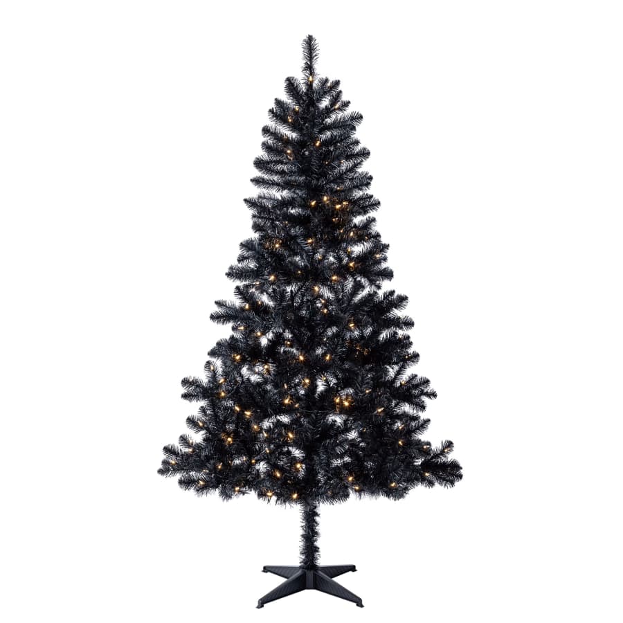 6.5-Foot Pre-Lit Madison Pine Black Artificial Christmas Tree: $12