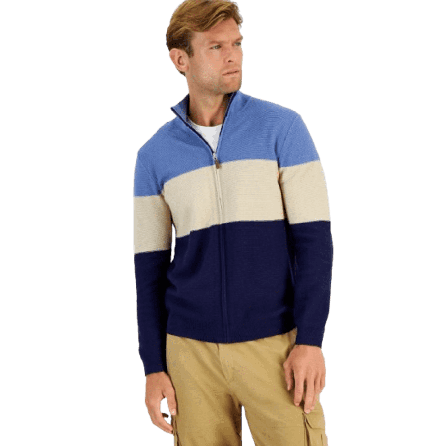 Club Room Men's Tri-Block Full-Zip Sweater (XXL only): $18.66