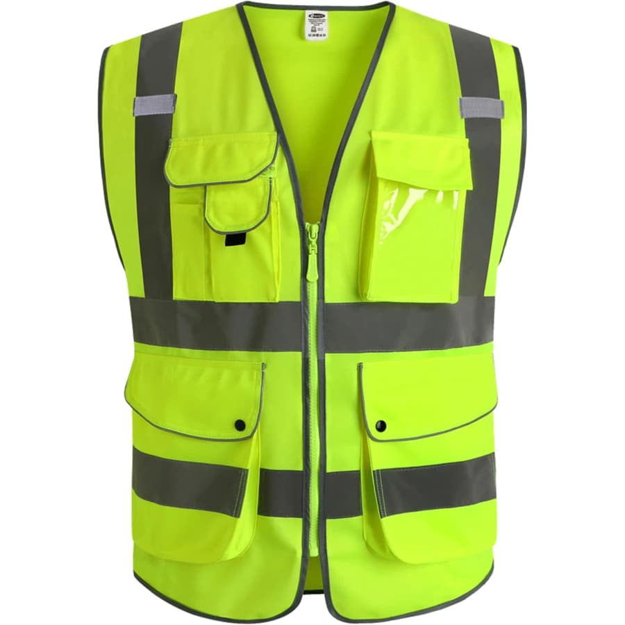 JKSafety 9-Pocket Class 2 High Visibility Zipper Front Safety Vest: $8.99