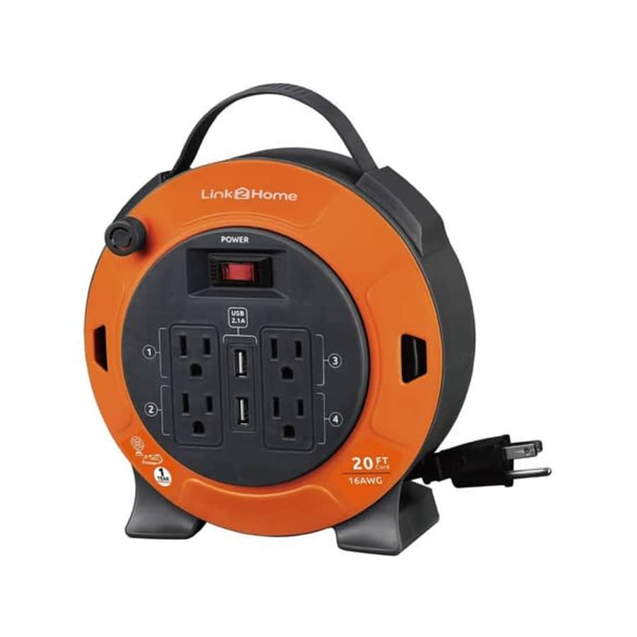 Link2Home 20-Foot Extension Cord Reel w/ USB Ports: $28.99 Link2Home 20-Foot Extension Cord Reel w/ USB Ports: $28.99