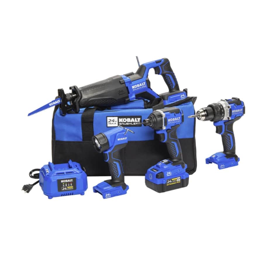 Kobalt 24V 4-Tool Brushless Power Tool Combo Kit with Battery & Charger: $249 w/ 2 free tools Kobalt 24V 4-Tool Brushless Power Tool Combo Kit with Battery & Charger: $249 w/ 2 free tools