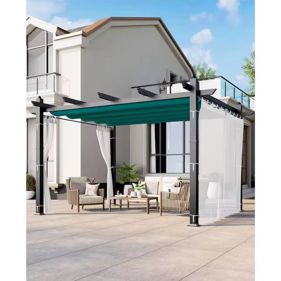 10x10-Foot Aluminum Pergola with Retractable Roof: $257 10x10-Foot Aluminum Pergola with Retractable Roof: $257