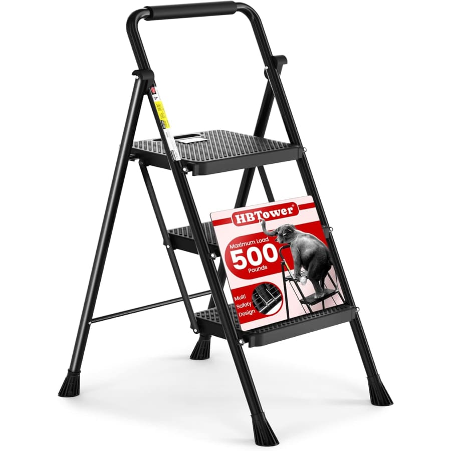 HBTower Folding 3-Step Step Ladder with Handrail: $49.99