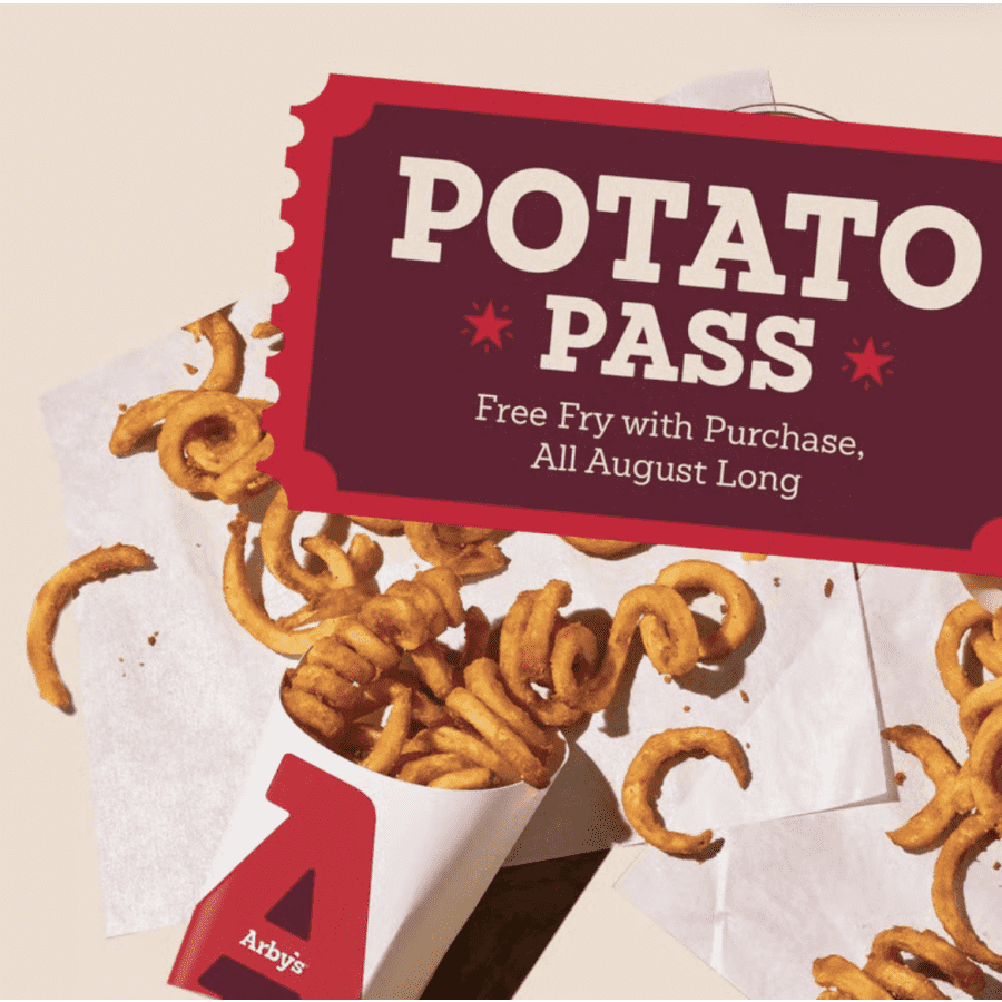 Arby's Potato Pass: Free medium fries w/ purchase every day of August