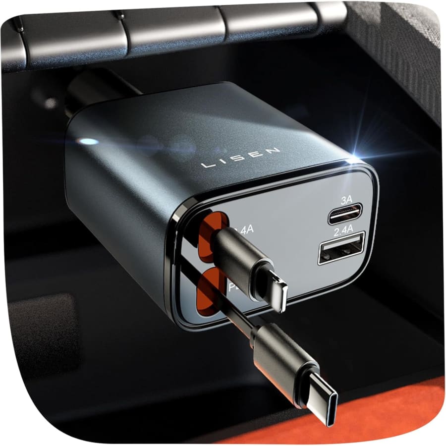 Lisen 69W 4-Port USB-C Retractable Car Charger: $12.92