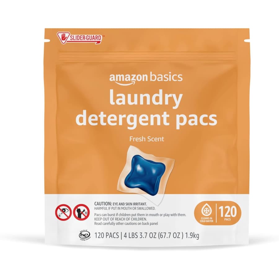 Amazon Basics Laundry Detergent Pacs 120-Count Pouch: $12.23