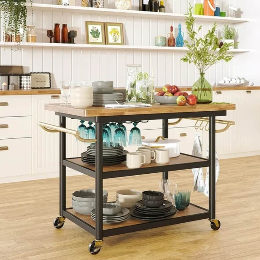 Beautiful by Drew Barrymore Rolling Kitchen Island Cart: $150