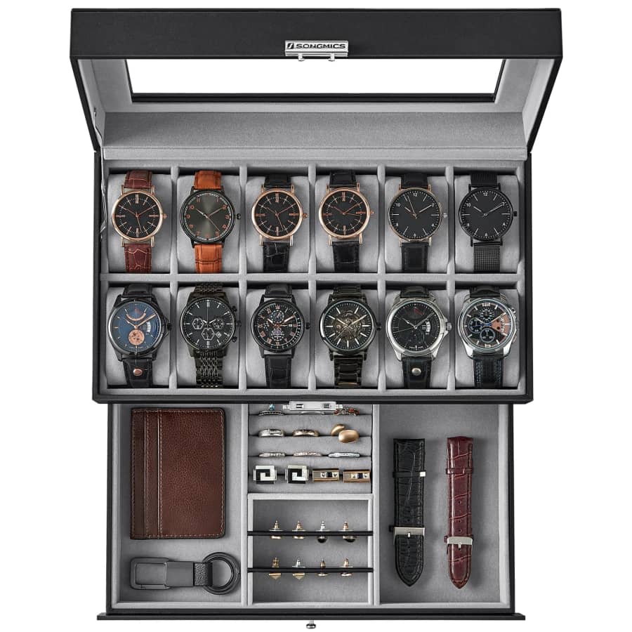 Songmics 12-Slot Lockable Watch Box with Drawer: $30 Songmics 12-Slot Lockable Watch Box with Drawer: $30