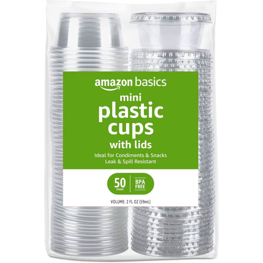 Amazon Basics 50-Count 2-oz. Disposable Plastic To-Go Cups and Lids: $3.13 via Subscribe & Save w/ Prime