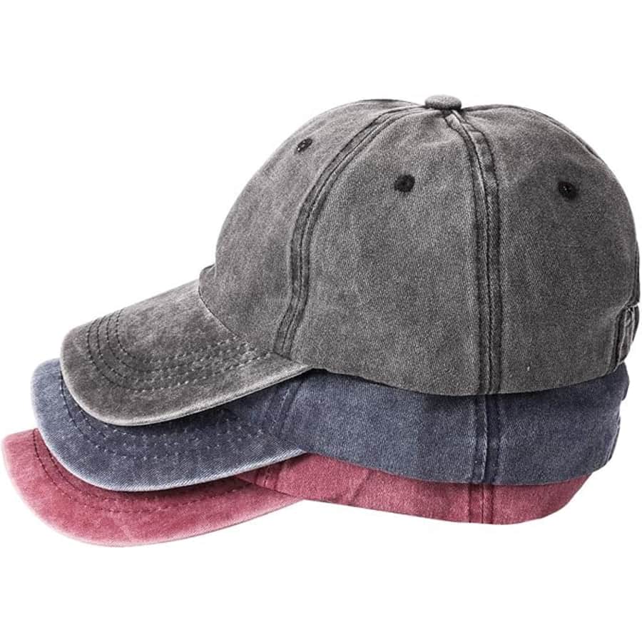 Washed Plain Baseball Cap 3-Pack: $12