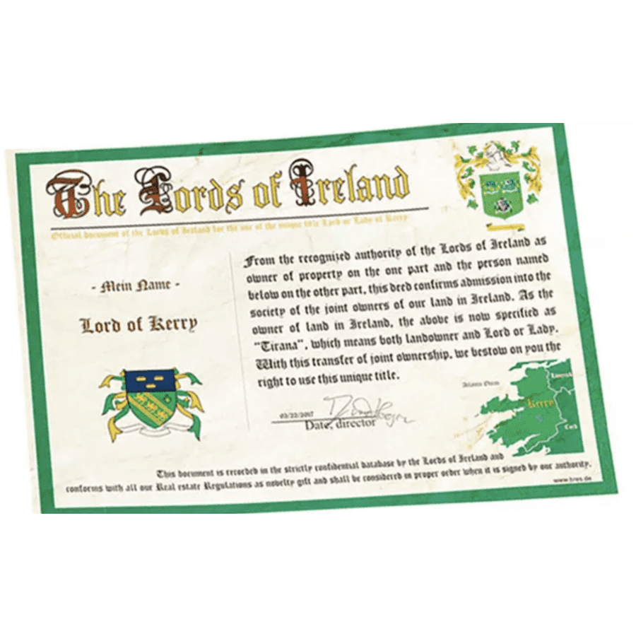 Irish Lord or Lady Title from Irish Lords of Kerry: $8.10