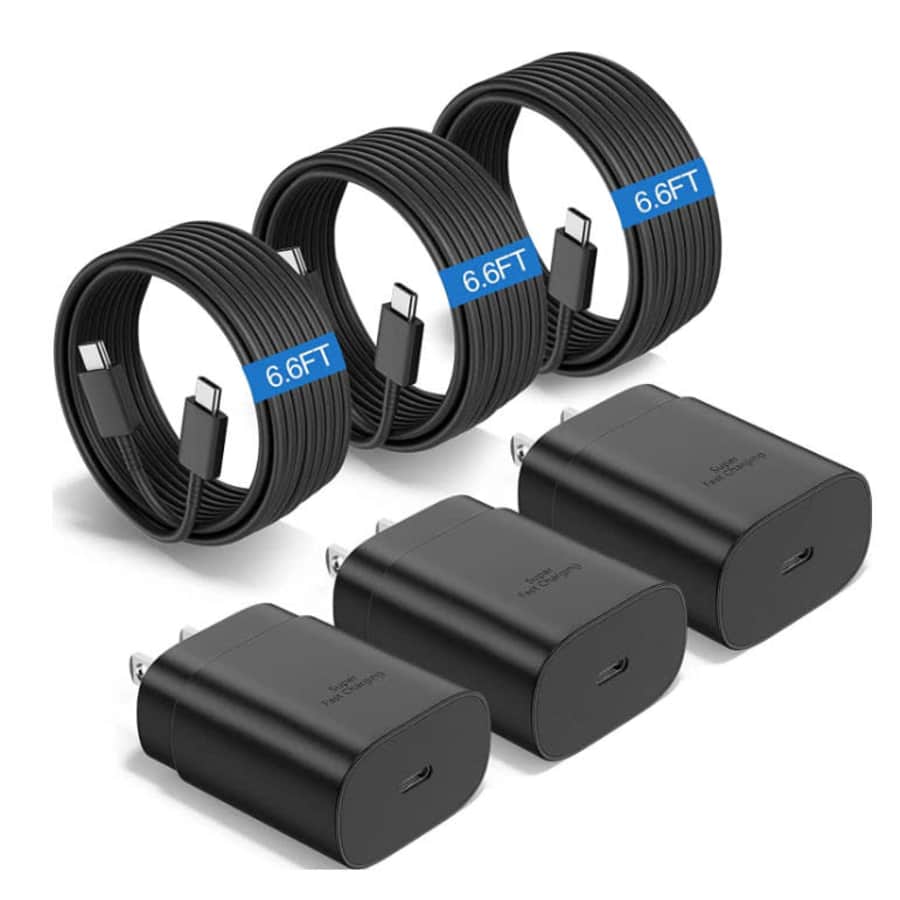6.6-Foot High Speed USB-C Wall Chargers w/ Cables 3-Pack: $17