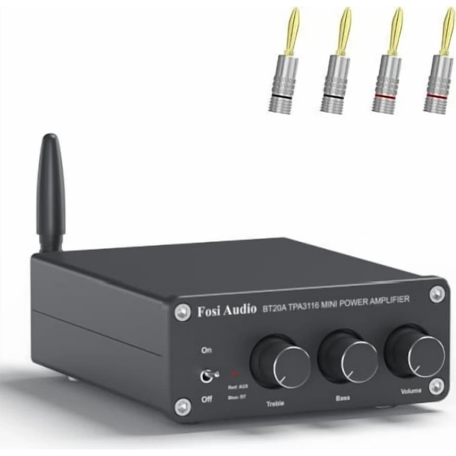 Fosi Audio Bluetooth 5.0 Stereo Audio 2-Channel Amplifier Receiver + 2 Pairs of Banana Plugs: $59.99 Fosi Audio Bluetooth 5.0 Stereo Audio 2-Channel Amplifier Receiver + 2 Pairs of Banana Plugs: $59.99