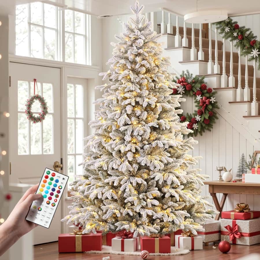 Shareconn 7.5-Foot Cedar Pre-Lit Flocked Christmas Tree: $159.99