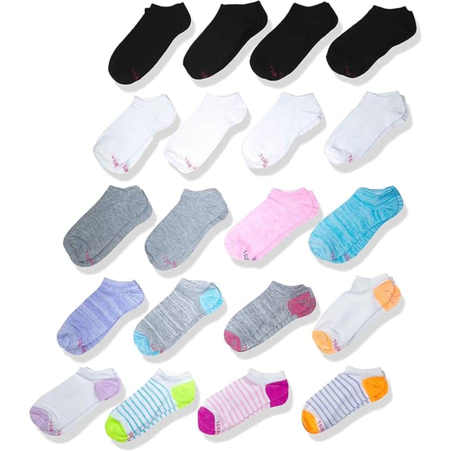 Hanes Girls' No Show Socks 20-Pair Pack: $8