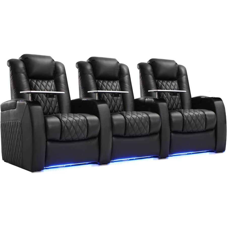 Weilianda Leather Recliner 3-Chair Set with Power Headrests and Trays: $1,699.15