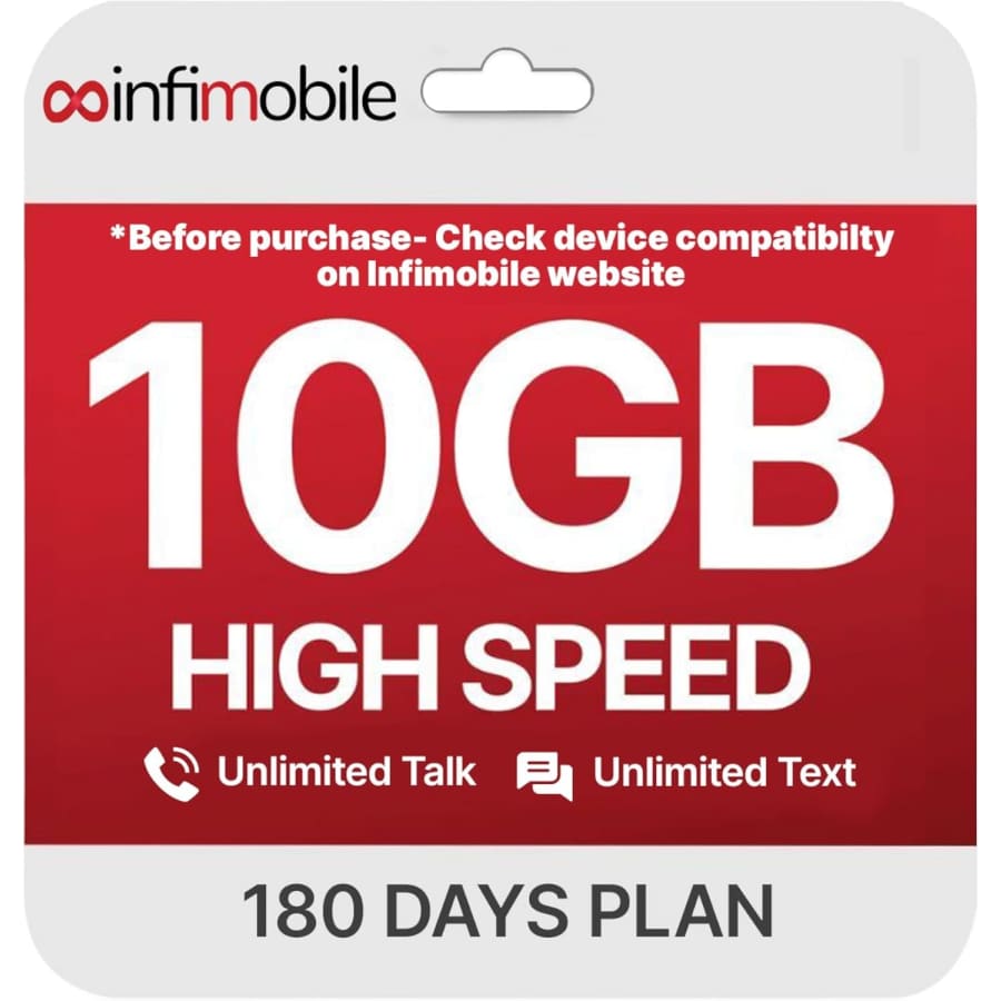 Infimobile 6-Month Prepaid Plan + 10GB Monthly Data with SIM Card: $50