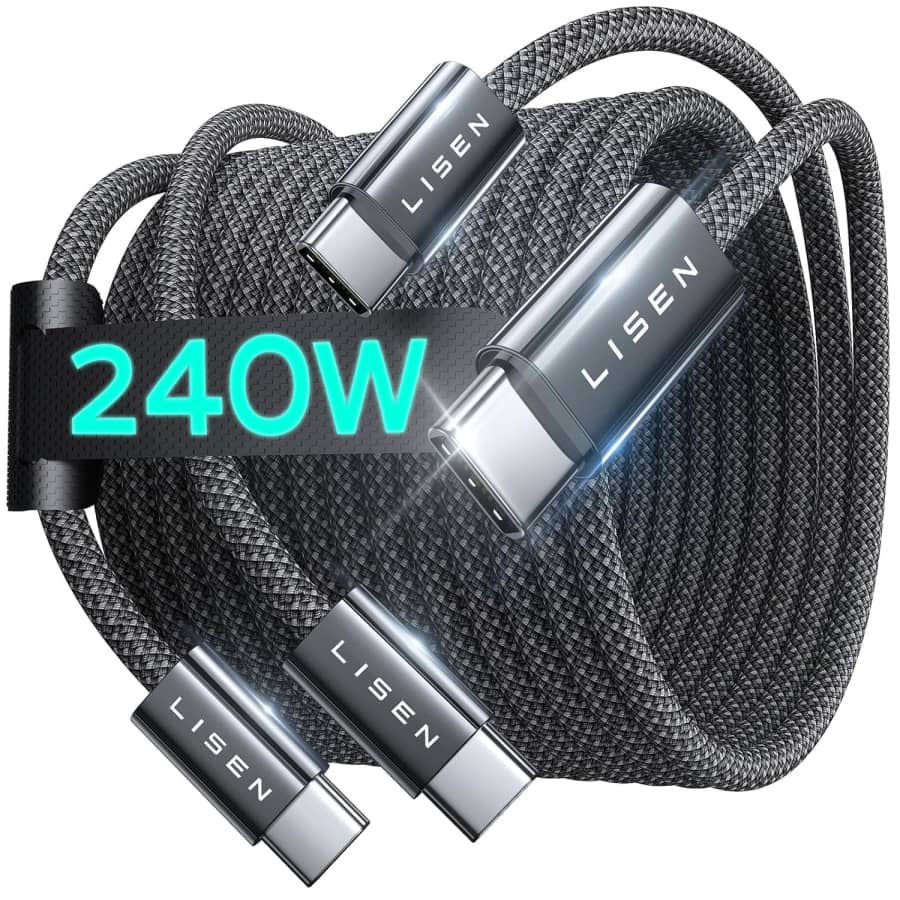 Lisen 3.3-Foot 240W USB-C to USB-C Fast Charging Cable 2-Pack: $9.99