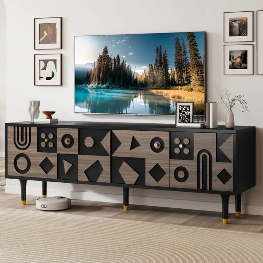 Mid-Century Modern 70" TV Stand with Carving Doors: $149.99