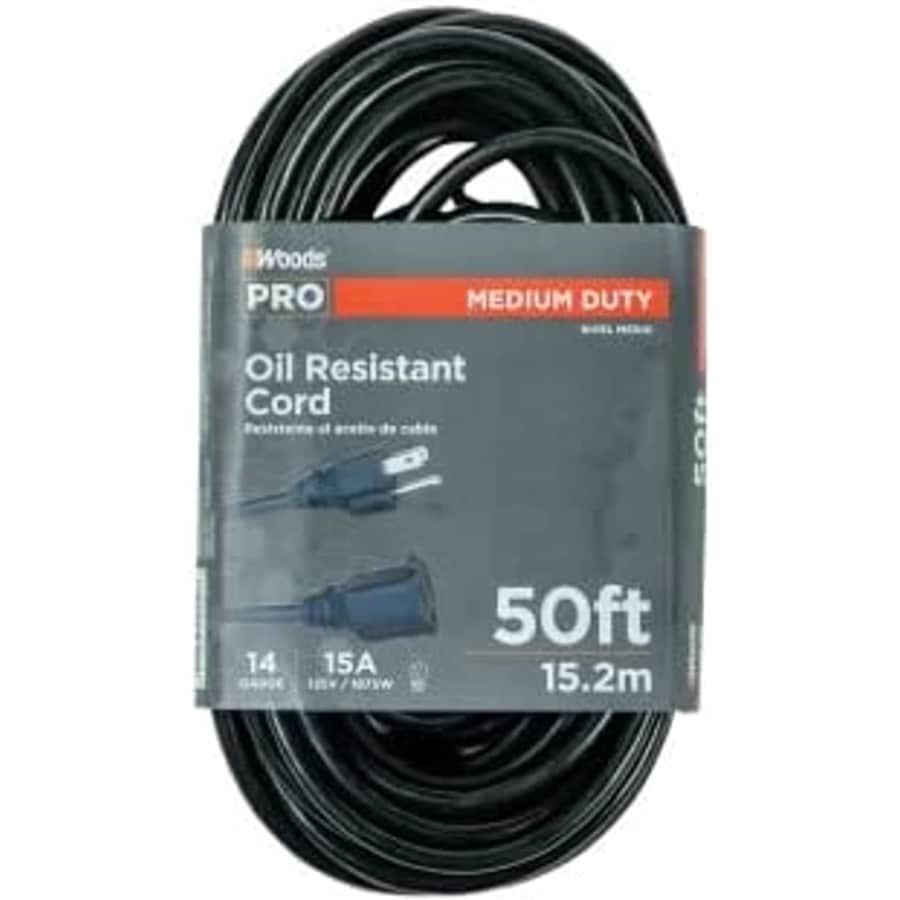 Woods 50-Foot SJTOW Outdoor Heavy Duty All- Weather Extension Cord: $27 Woods 50-Foot SJTOW Outdoor Heavy Duty All- Weather Extension Cord: $27