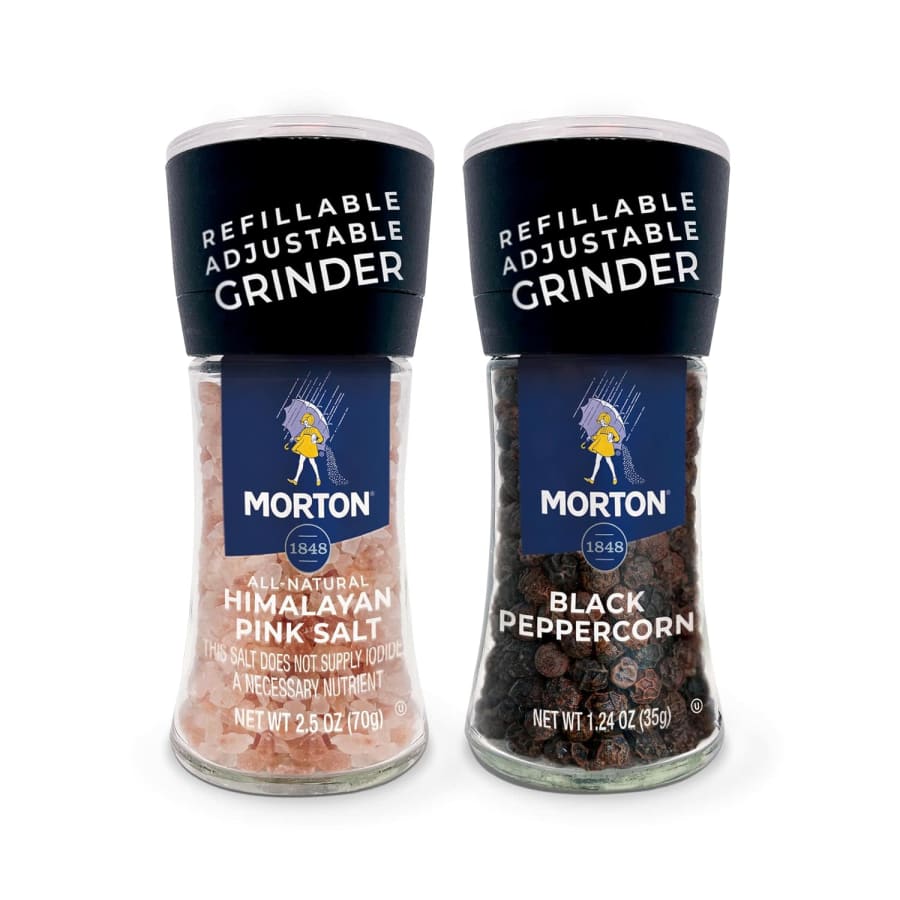 Morton Himalayan Pink Salt & Black Peppercorn Grinder Set: $6.49